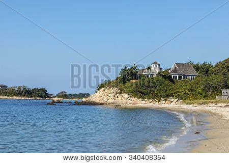 Falmouth, Usa - Sep 24, 2017: Many Expensive Mansion Houses  With Huge Private Area Landscape Are Pl