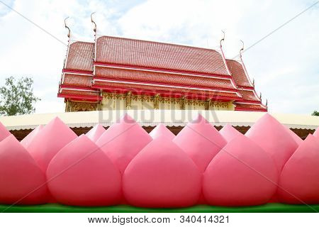 Pink Lotus Flower Petal Shaped Wall Of Wat Muang Temple In Ang Thong Province, Thailand