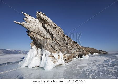 Ogoi Island. Baikal Lake Winter Landscape. Russia