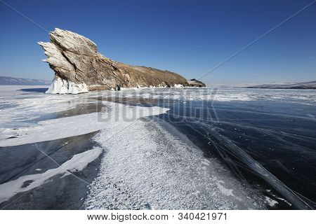 Ogoi Island. Baikal Lake Winter Landscape. Russia
