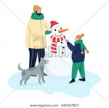 People Spend Time Outdoot At Winter. People In Warm Clothes