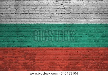 Bulgaria Flag Depicted In Paint Colors On Old Brick Wall. Textured Banner On Big Brick Wall Masonry 