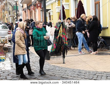 Kyiv, Ukraine - Nov 16, 2019: Famous Historical Streets Of Kyiv - Andreevsky Descent. People On Andr