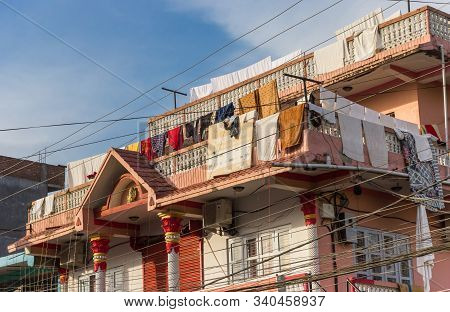 Sauraha, Nepal - November 09, 2019: Facade Of A Typical Nepalese House In Sauraha, Nepal