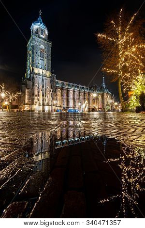 Aerial View Of The Dutch Medieval City Of Deventer In The Netherlands With The Principal Church And 