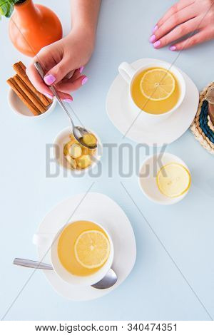 Healthy Herbal Tea With Ginger, Lemon And Cinnamon.