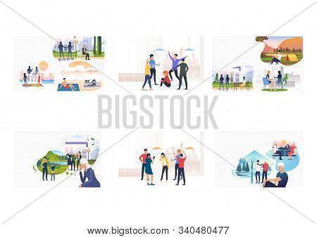 Feeling Lonely Set. Single People Dreaming About Friends Or Family, Bullying Victims. Flat Vector Il