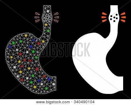 Glossy Mesh Esophageal Cancer Icon With Sparkle Effect. Abstract Illuminated Model Of Esophageal Can