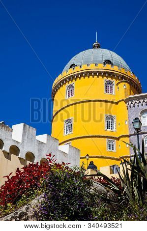 Sintra, Portugal - May, 2018: The Pena Palace A Romanticist Castle Located In Sao Pedro De Penaferri