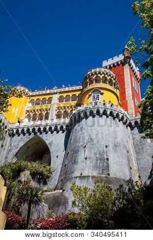Sintra, Portugal - May, 2018: The Pena Palace A Romanticist Castle Located In Sao Pedro De Penaferri