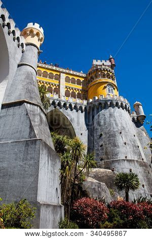 Sintra, Portugal - May, 2018: The Pena Palace A Romanticist Castle Located In Sao Pedro De Penaferri