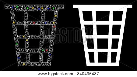 Glowing Mesh Junk Icon With Glow Effect. Abstract Illuminated Model Of Junk. Shiny Wire Frame Polygo