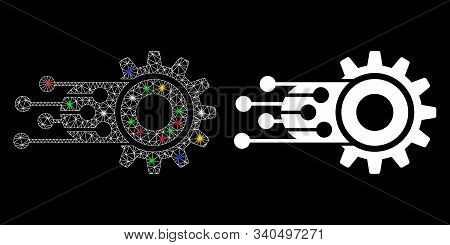 Glossy Mesh Machine Learning Icon With Sparkle Effect. Abstract Illuminated Model Of Machine Learnin