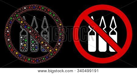 Glossy Mesh No Ampoules Icon With Glow Effect. Abstract Illuminated Model Of No Ampoules. Shiny Wire
