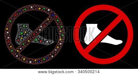 Glowing Mesh No Barefoot Icon With Glow Effect. Abstract Illuminated Model Of No Barefoot. Shiny Wir