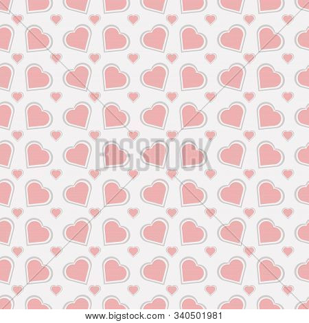 Seamless Pattern With Pink Hearts On White Background. Vector Illustration.