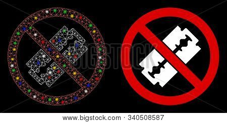 Glossy Mesh No Razor Blade Icon With Sparkle Effect. Abstract Illuminated Model Of No Razor Blade. S