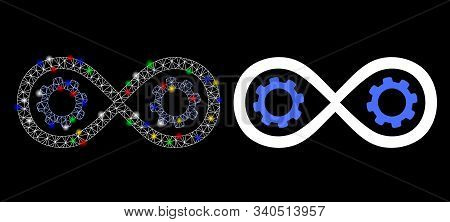 Bright Mesh Perpetuum Mobile Icon With Lightspot Effect. Abstract Illuminated Model Of Perpetuum Mob