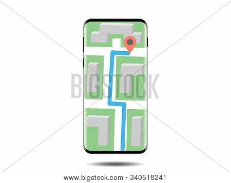 A Realistic Smartphone With A Map On The Screen Isolated On The White Background. Taxi App Stock Vec