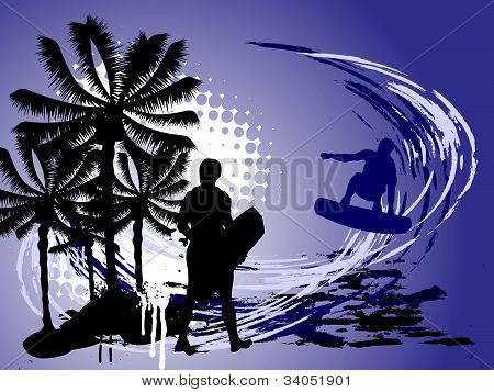 Surfista em fundo de Verão