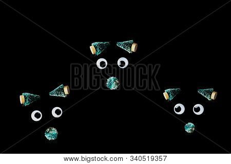 Funny Faces Made From Jiggly Eyes And Little Fir Tree