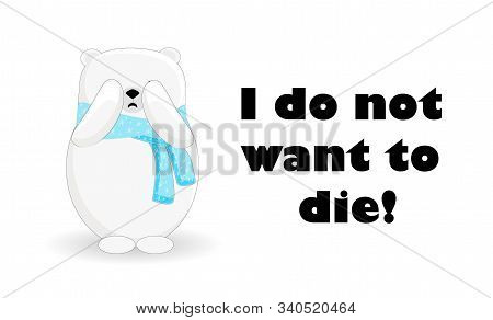 Polar Bear Cartoon Character. The Animal Is Suffering. Catastrophe. Global Warming. Greenland Is Mel