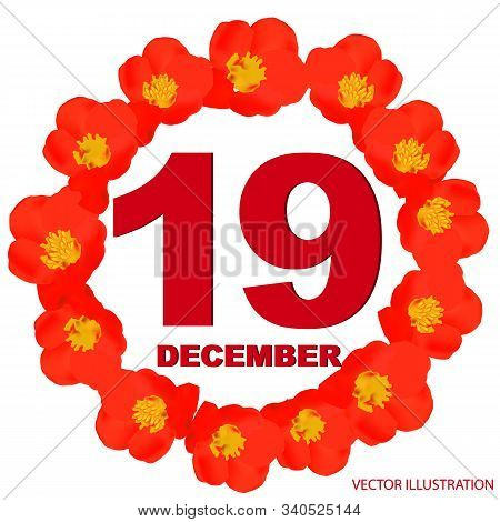 December 19 Icon. For Planning Important Day. Banner For Holidays And Special Days With Flowers. Nin