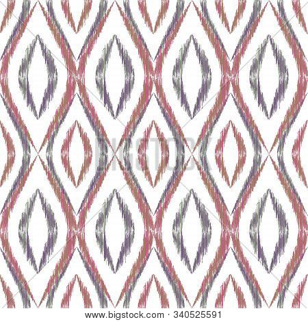 Ikat Ogee Seamless Vector Pattern Design. Ethnic Fabric Print Geometric Ikat Pattern. Wavy Ogee Seam