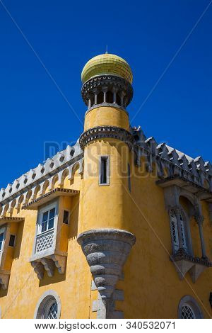 Sintra, Portugal - May, 2018: The Pena Palace A Romanticist Castle Located In Sao Pedro De Penaferri