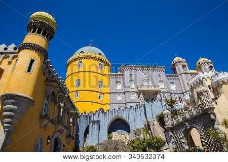 Sintra, Portugal - May, 2018: The Pena Palace A Romanticist Castle Located In Sao Pedro De Penaferri