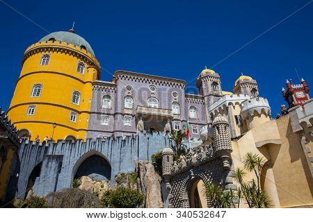 Sintra, Portugal - May, 2018: The Pena Palace A Romanticist Castle Located In Sao Pedro De Penaferri
