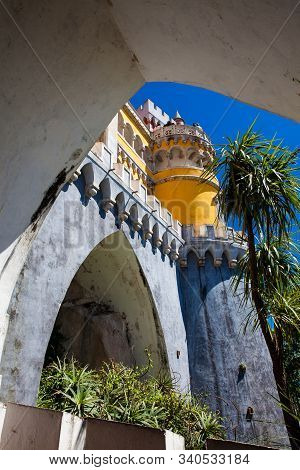 Sintra, Portugal - May, 2018: The Pena Palace A Romanticist Castle Located In Sao Pedro De Penaferri