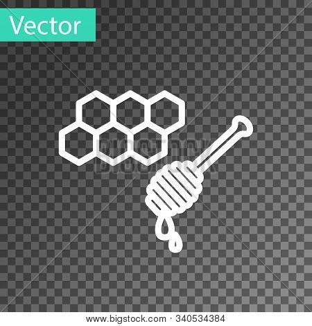 White Line Honeycomb With Honey Dipper Stickicon Isolated On Transparent Background. Honey Ladle. Ho