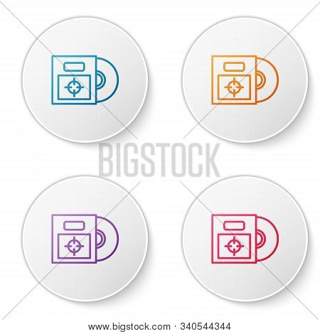 Color Line Cd Or Dvd Disk In Box Icon Isolated On White Background. Compact Disc Sign. Set Icons In 