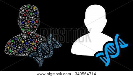 Glossy Mesh Geneticist Dna Icon With Lightspot Effect. Abstract Illuminated Model Of Geneticist Dna.