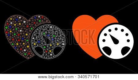Bright Mesh Blood Pressure Meter Icon With Glare Effect. Abstract Illuminated Model Of Blood Pressur