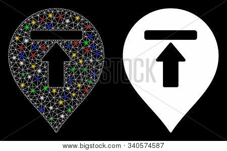 Bright Mesh Dead End Marker Icon With Lightspot Effect. Abstract Illuminated Model Of Dead End Marke
