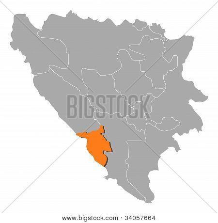 Mapa da Bósnia, Herzegovina Ocidental destaque