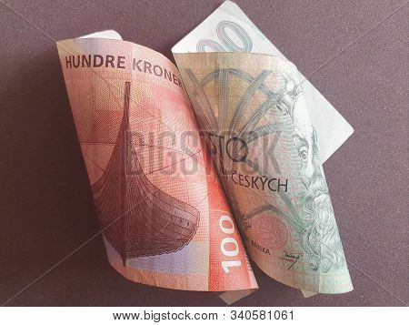 Norwegian Banknote Of 100 Kroner And Czech Bill Of 100 Korun