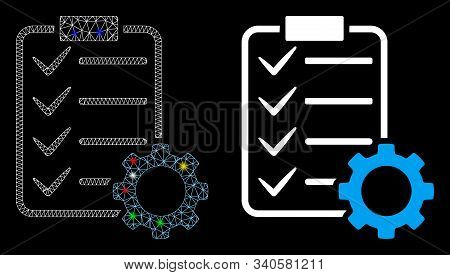 Bright Mesh Smart Contract Gear Icon With Glare Effect. Abstract Illuminated Model Of Smart Contract