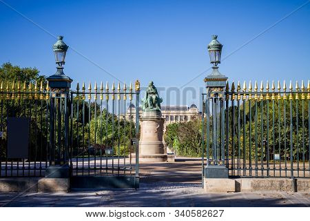 Jardin Des Plantes Park Entrance And Lamarck Statue, Paris, France