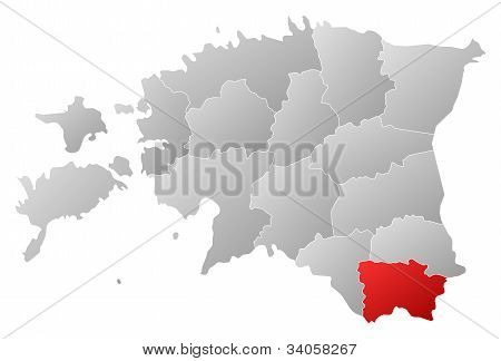 Map Of Estonia, Võru Highlighted