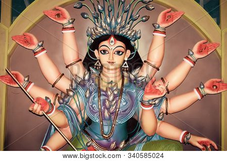 Colorful Tribal Goddess Durga Idol In Rural Folk Design And Theme. Worshipping The Divine Mother. Re
