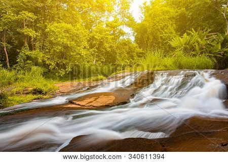 Beautiful Waterfall With Sunlight In Jungle, Haew Suwat Waterfall