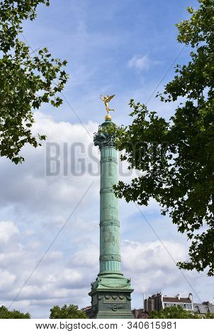 Colonne De Juillet At Place De La Bastille With Gilded Statue (genie De La Liberte) On Top. Paris, F