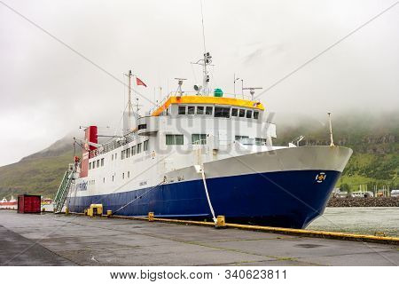 Seydisfjordur, Iceland -  July 3, 2014: The Saebjorg Vessel Training Ship Of The Slysavarnarfelagid 