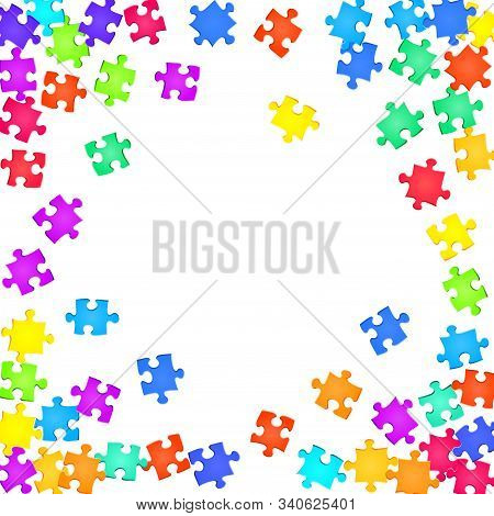 Game Tickler Jigsaw Puzzle Rainbow Colors Parts Vector Illustration. Scatter Of Puzzle Pieces Isolat