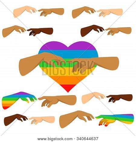 A Hand Reaches For The Other Hand. Set Of Isolated Vector Illustrations Symbolizing Tolerance For Di