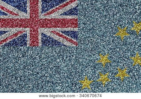Tuvalu Flag Depicted On Many Small Shiny Sequins. Colorful Festival Background For Party