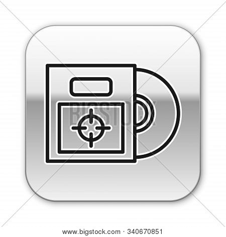 Black Line Cd Or Dvd Disk In Box Icon Isolated On White Background. Compact Disc Sign. Silver Square